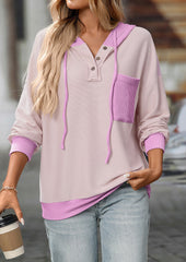 Color Block Tie Detail Button Up Hooded Sweatshirt