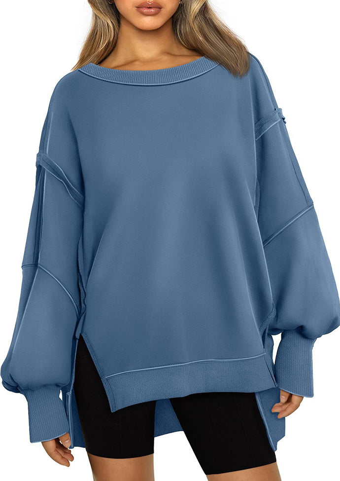 Crew Neck Side Split Casual Sweatshirt