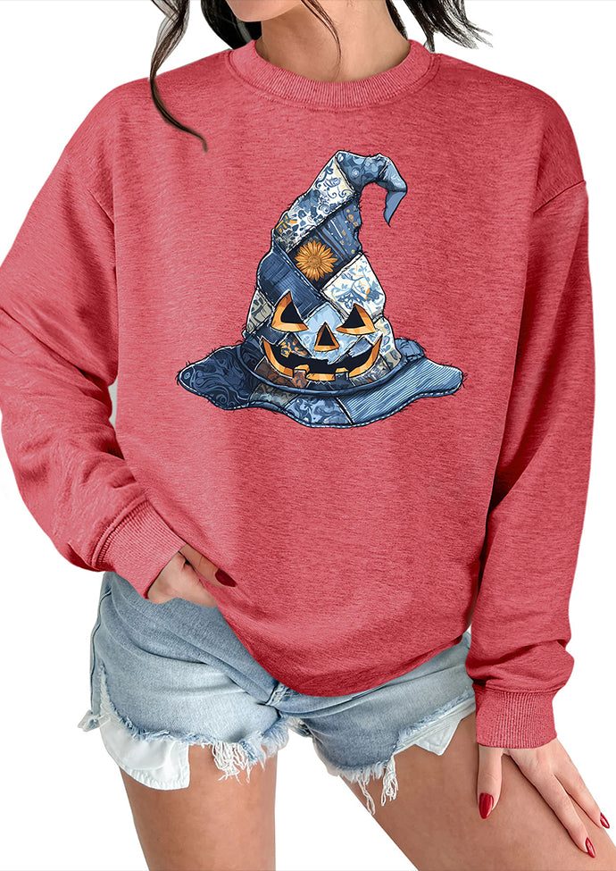 Spooky Hat Crew Neck Casual Sweatshirt