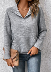 Button Up Textured Long Sleeve Sweatshirt