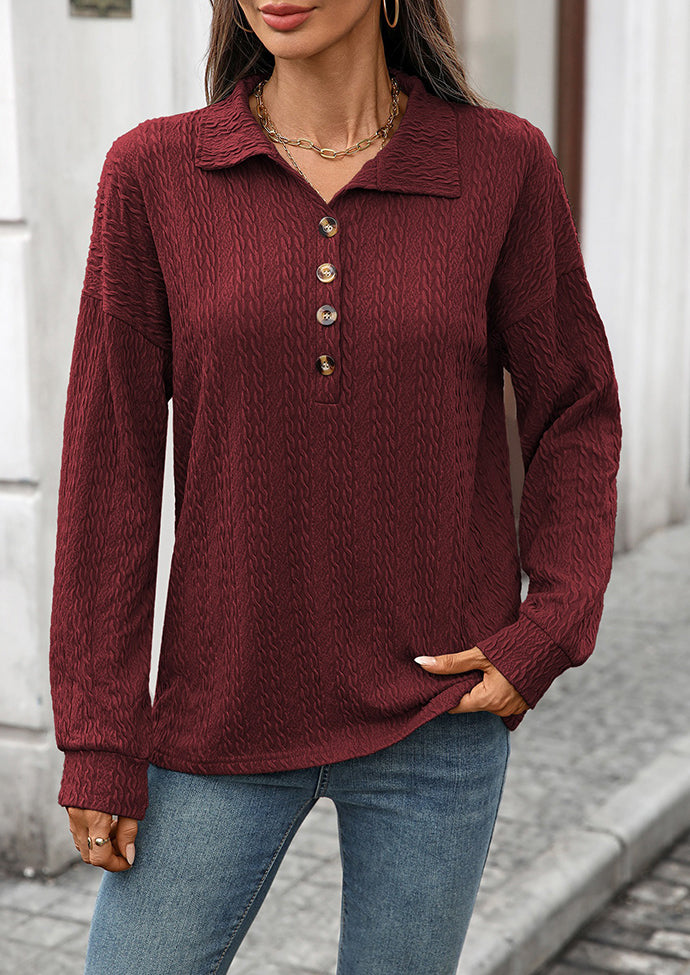 Textured Button Up Long Sleeve Casual Top