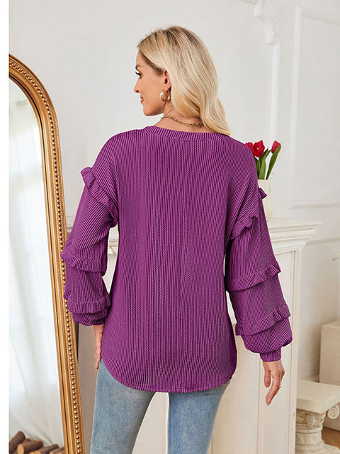 Ruffled Long Sleeve Crew Newck T-shirt