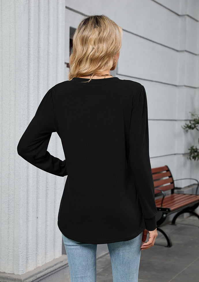 V Neck Pleated Long Sleeve Casual Tunic