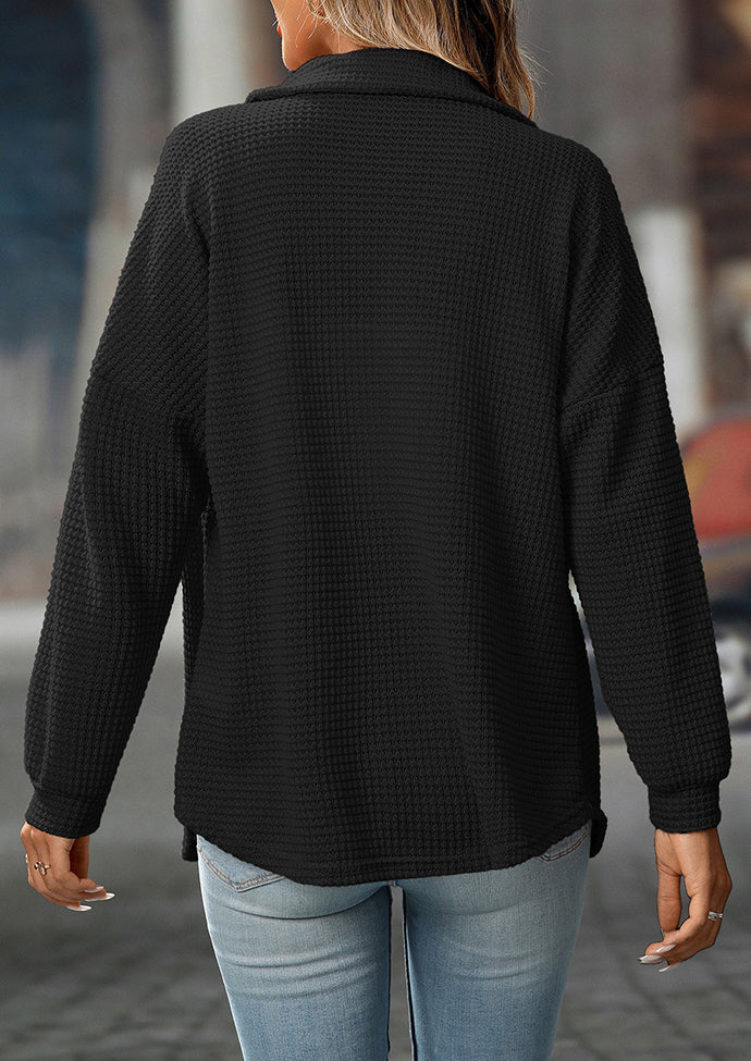 Waffle Button Up Pocket Detail Casual Shirt
