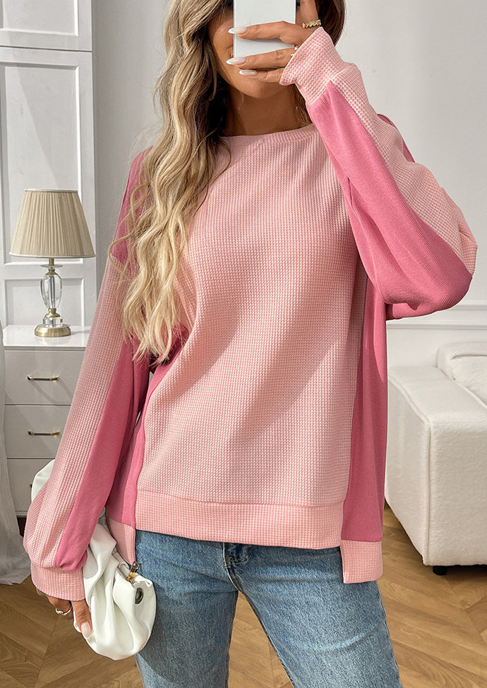 Waffle Color Block Crew Neck Casual T-shirt