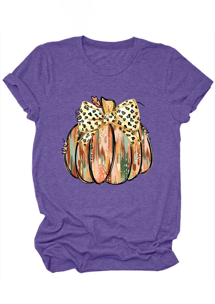 Pumpkin Leopard Bow Print Graphic Tee