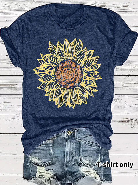 Sunflower Patterned Short Sleeve T-shirt