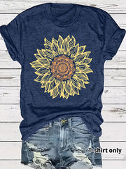 Sunflower Patterned Short Sleeve T-shirt