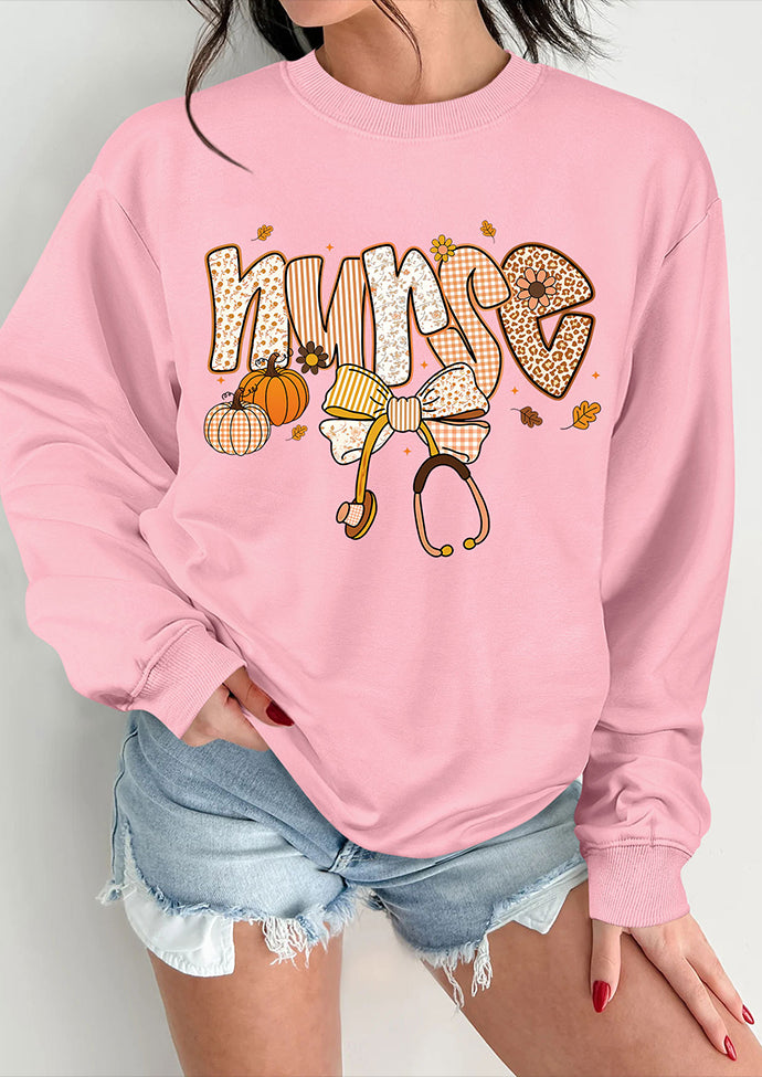Nurse Bow Pumpkin Graphic Sweatshirt