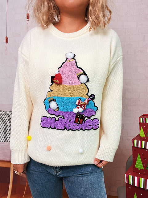 Christmas Tree Jacquard Crew Neck Sweater
