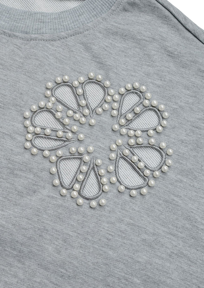 Cutout Flower Pattern Crew Neck Sweatshirt