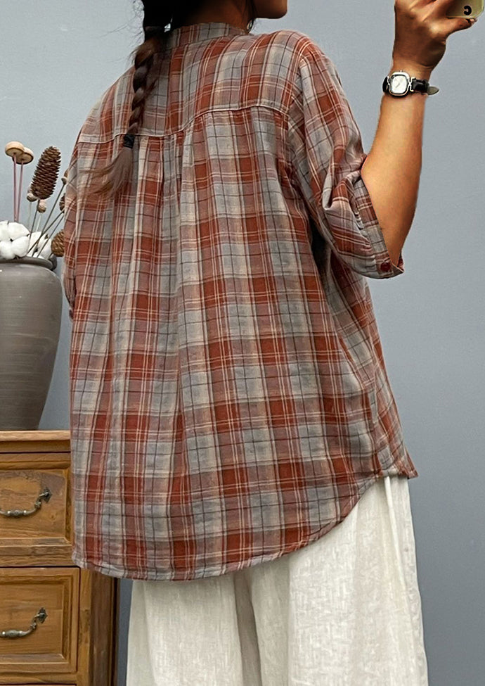 Plaid Button Up Half Sleeve Cotton Shirt