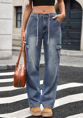 Straight Lace-up Multi-pocket Cargo Jeans