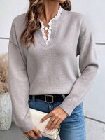 Lace Splicing V-Neck Knitted Sweater