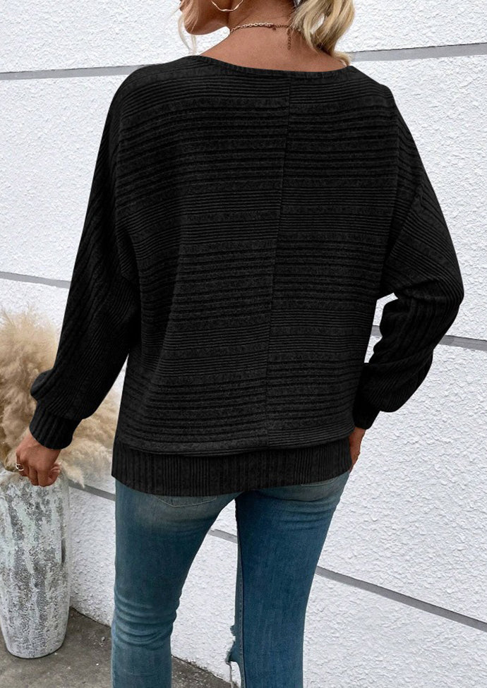 Knitted Crew Neck Bat Sleeves Casual Top