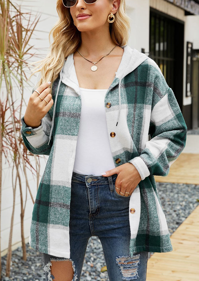 Plaid Button Up Hooded Shirt