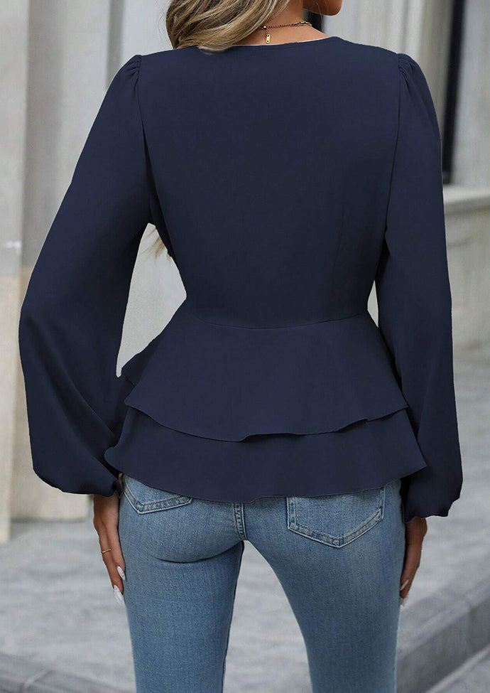 Slim Fit Ruffle Hem Button Detail Blouse