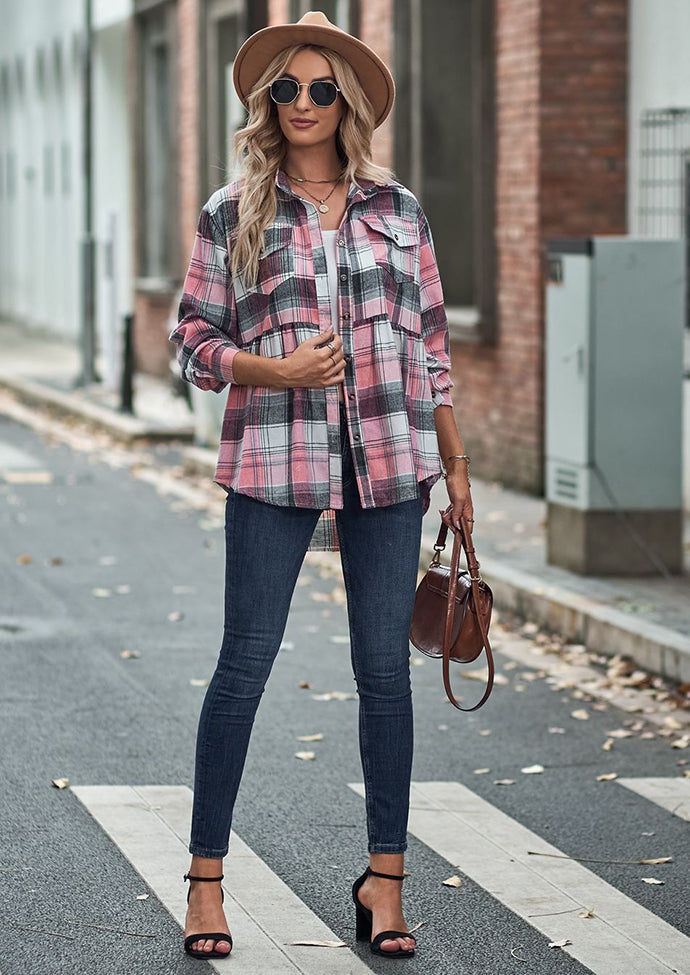Pocket Detail Button Up Plaid Shirt