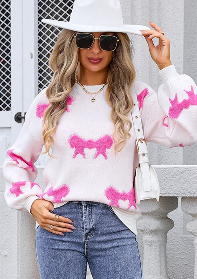 Bow Jacquard Knitted Casual Sweater