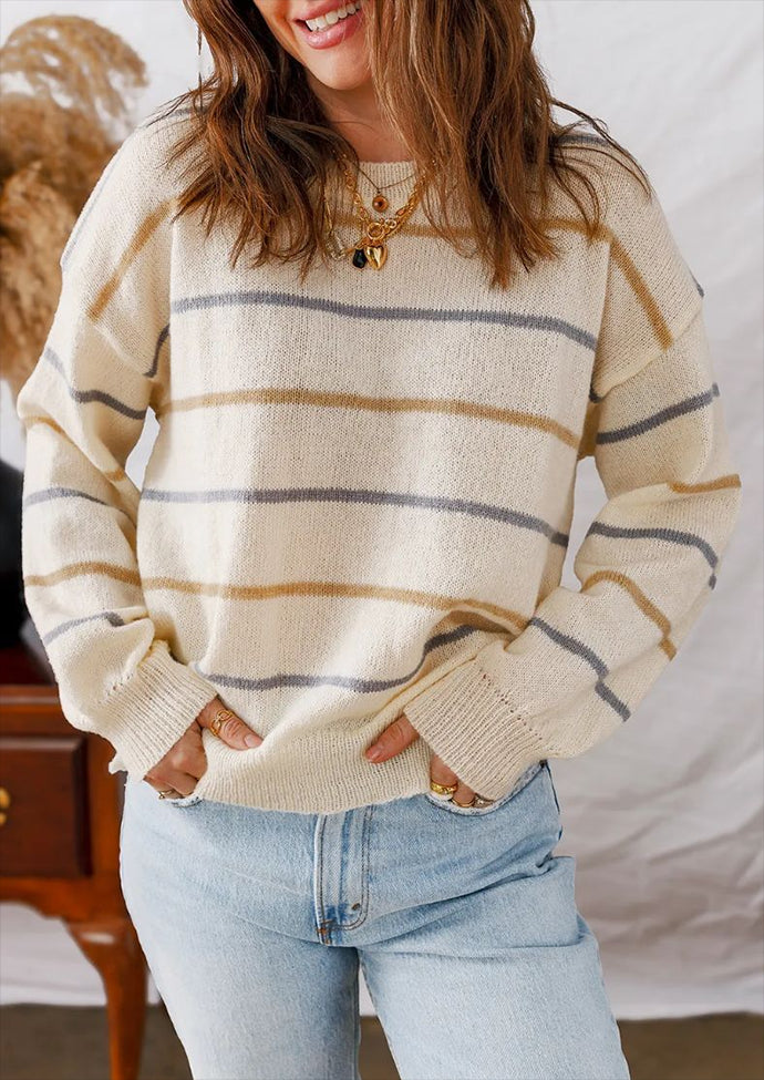 Multi Striped Crew Neck Knitted Sweater