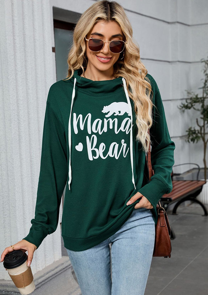 Graphic Tie Detail Hooded Casual Sweatshirt