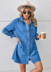 Washed Button Up Denim Shirt Dress