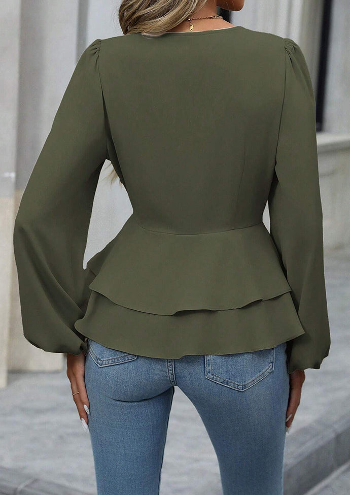 Slim Fit Ruffle Hem Button Detail Blouse