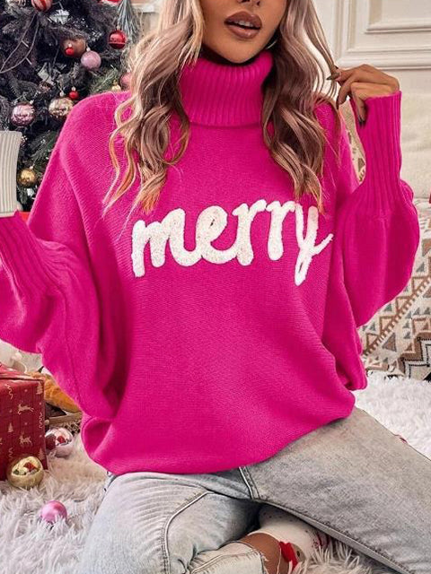 Christmas Jacquard Turtleneck Bat Sleeve Sweater