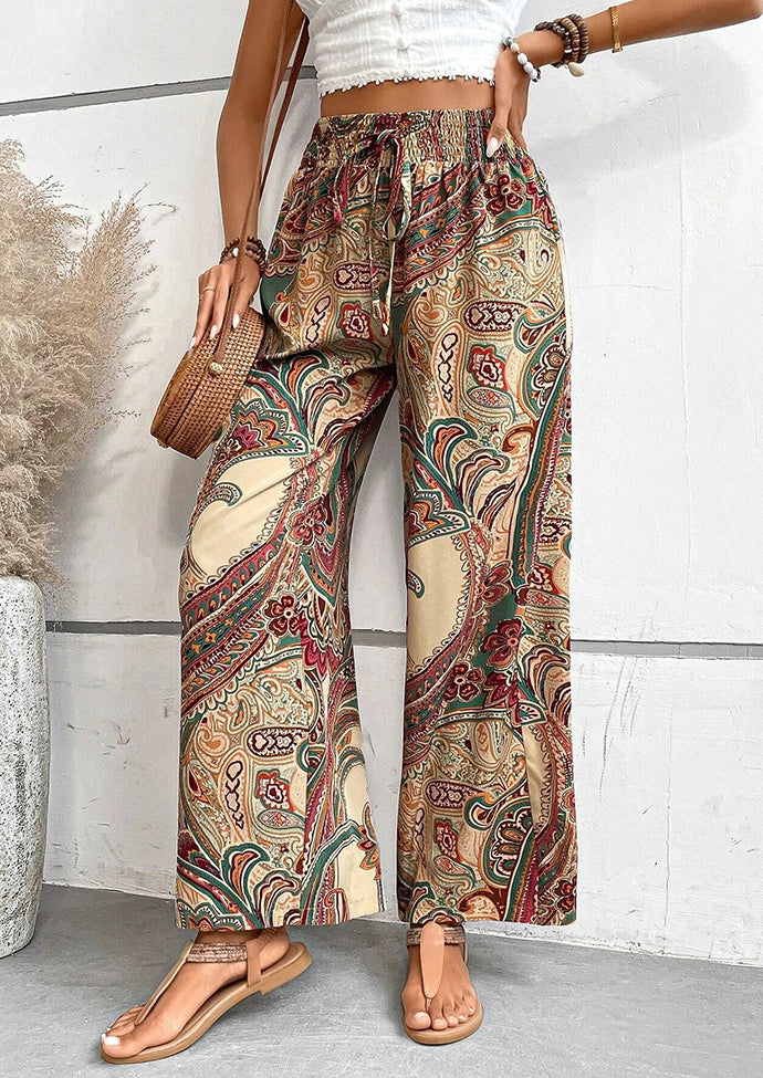 Retro Print Elastic Waist Wide-leg Pants