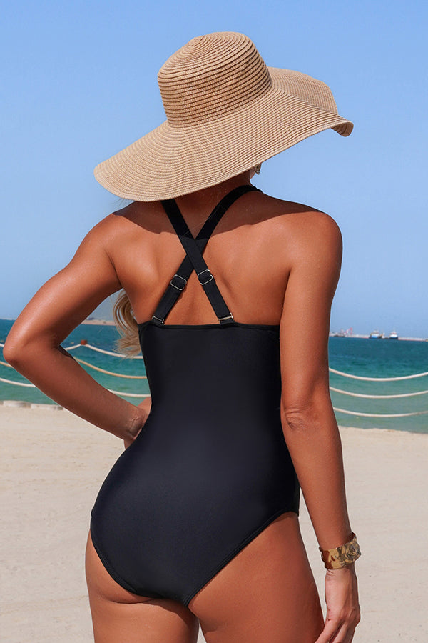 Laser-Cut Deep V Tummy-Control One Piece Bathing Suit - Swimwear from Cindelily