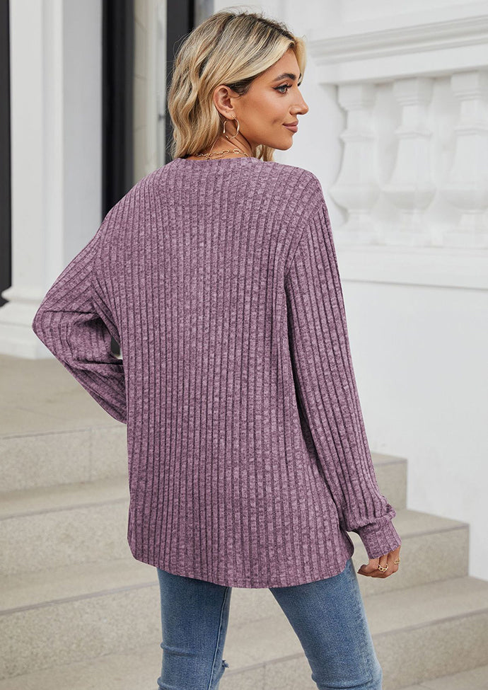 V Neck Textured Long Sleeve Tunic