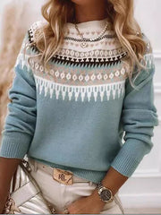 Retro Jacquard Crew Neck Sweater