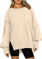Crew Neck Side Split Casual Sweatshirt