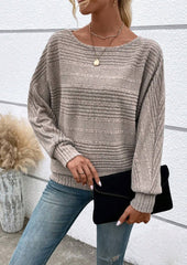 Knitted Crew Neck Bat Sleeves Casual Top