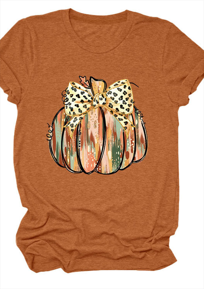 Pumpkin Leopard Bow Print Graphic Tee