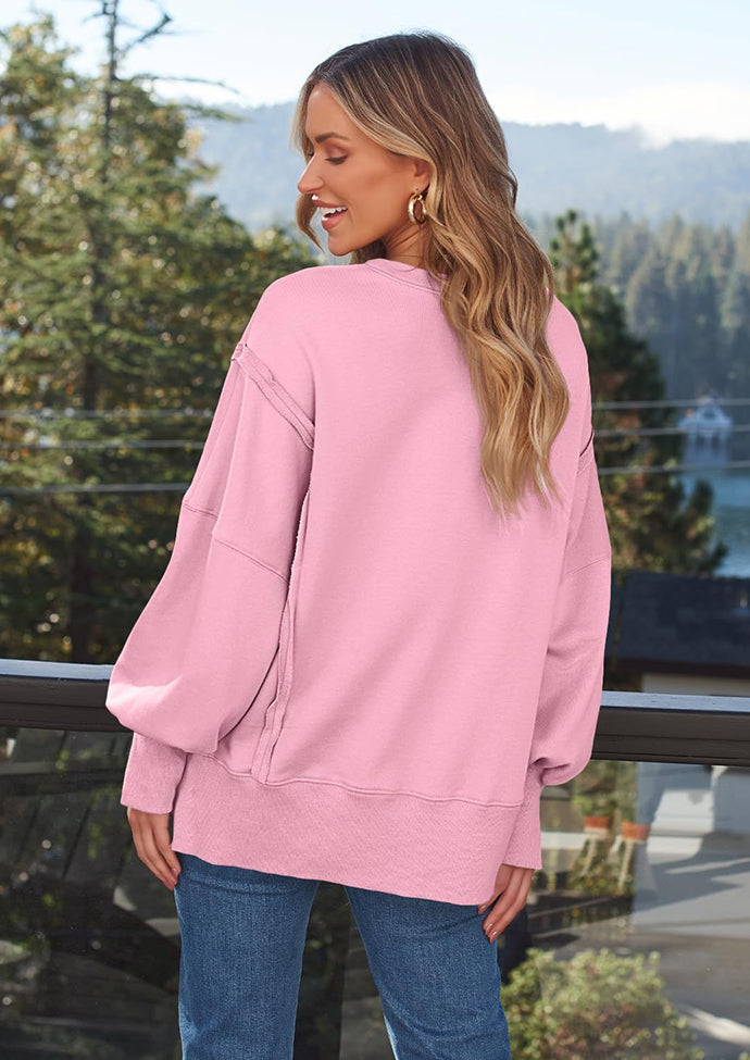 Crew Neck Side Split Casual Sweatshirt