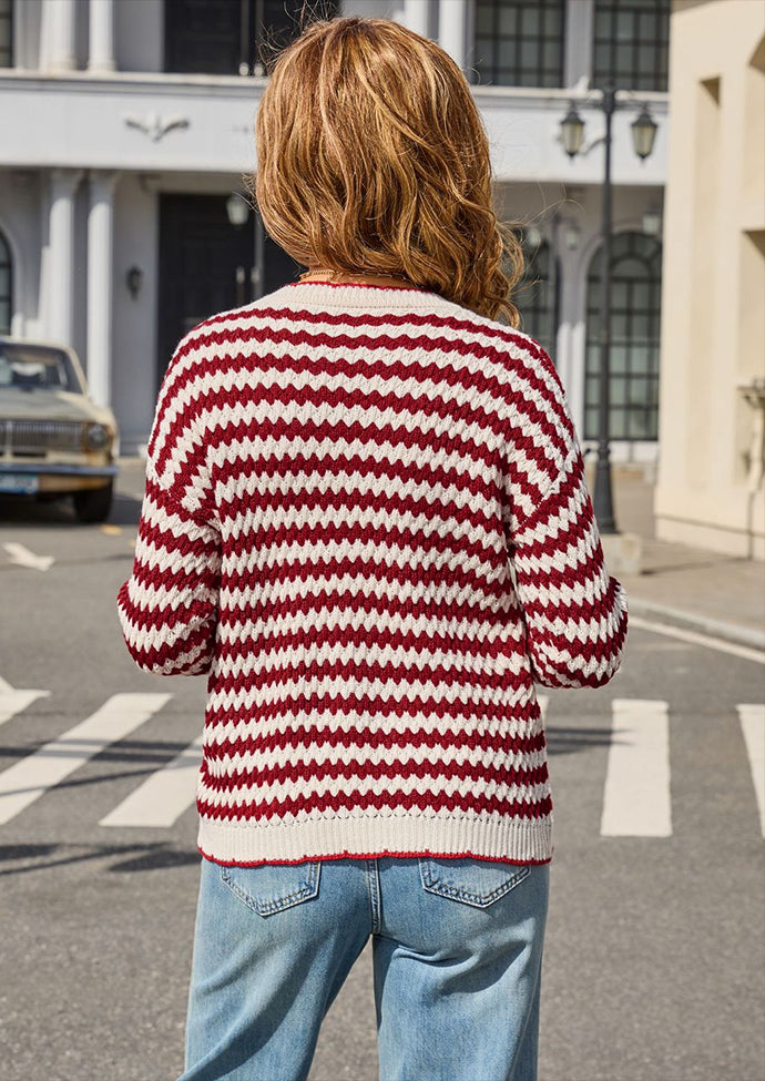 Chevron Striped Crew Neck Knitted Sweater