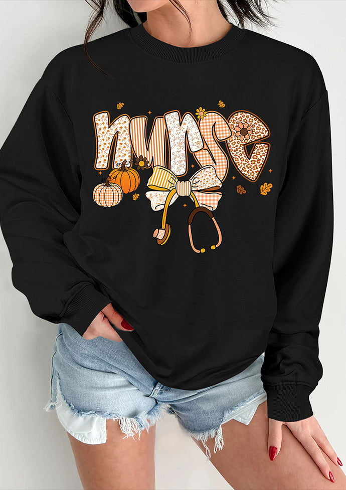 Nurse Bow Pumpkin Graphic Sweatshirt