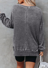 Crew Neck Side Split Waffle Sweatshirt