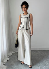 Button Up Color Block Top and Pant Set