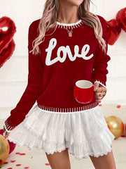 Love Jacquard Crew Neck Sweater