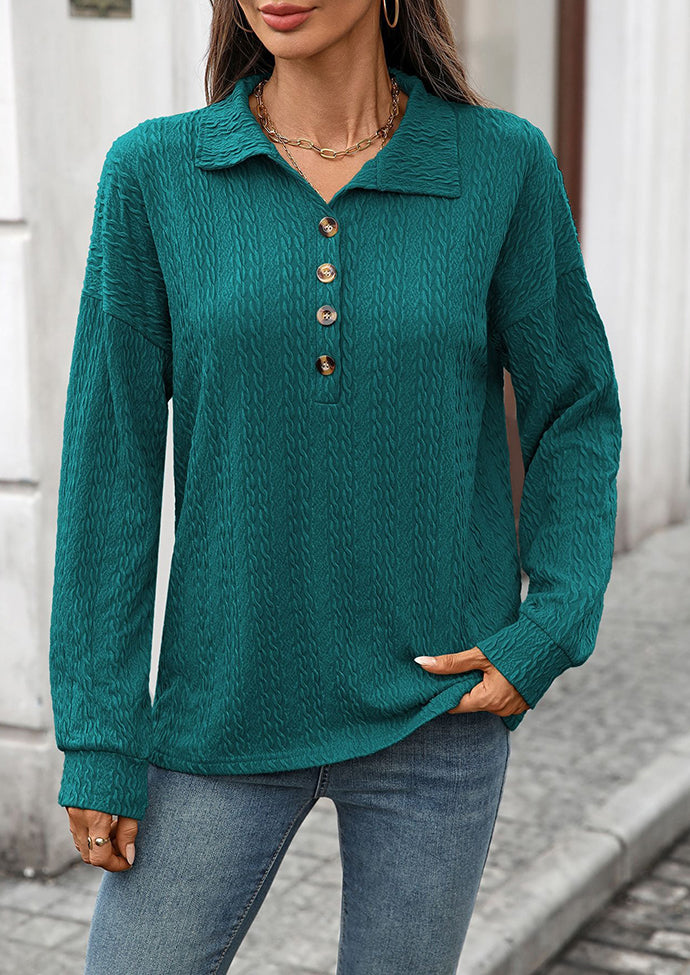 Textured Button Up Long Sleeve Casual Top