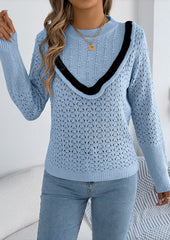 Jacquard Ruffle Crew Neck Knitted Sweater