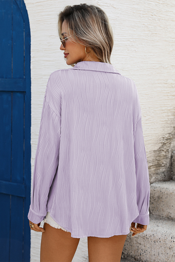 Textured Oversized Button-Down Shirt - Tops from Cindelily
