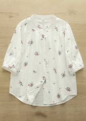 Split Neck Floral Print Half Sleeve Cotton Shirt