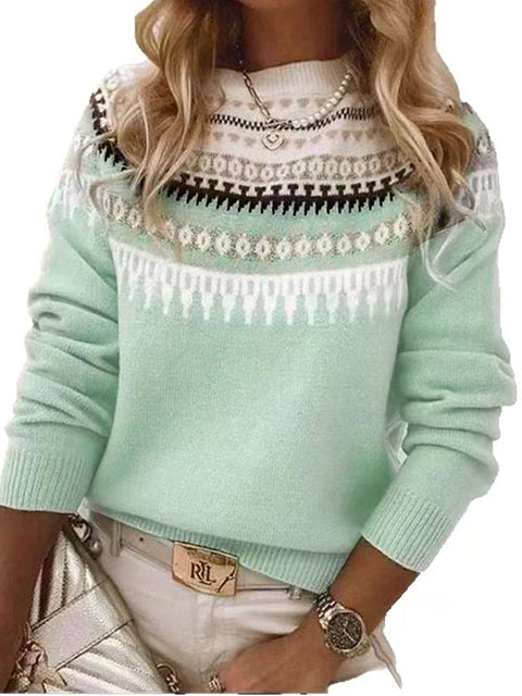 Retro Jacquard Crew Neck Sweater