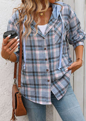 Hooded Pocket Detail Button Up Plaid Shirt