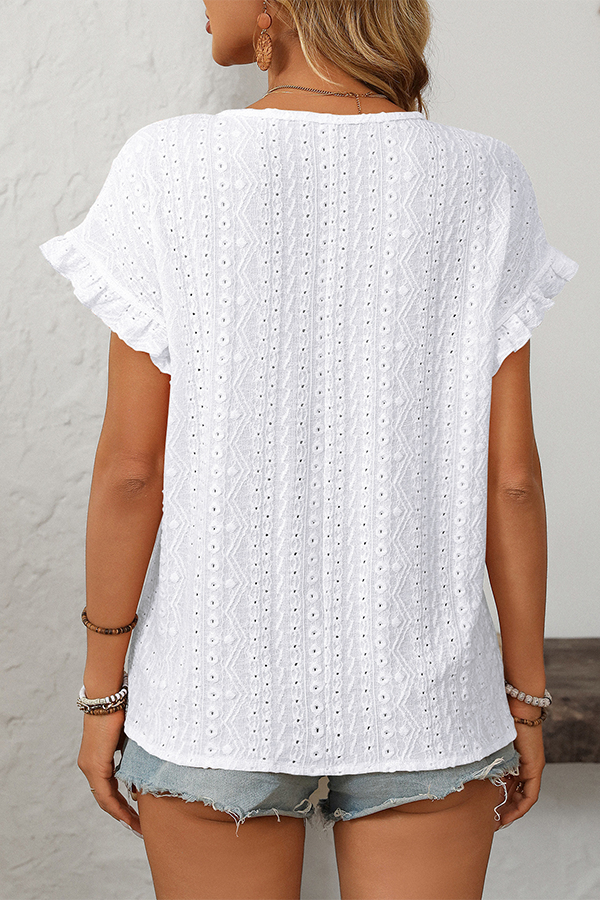 Eyelet Embroidery Ruffled Flutter-Sleeve Blouse - Blouses & Shirts from Cindelily
