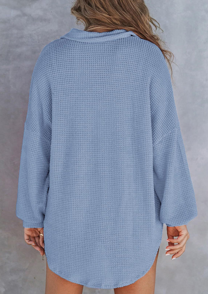 Waffle Knitted Button Up Blouse