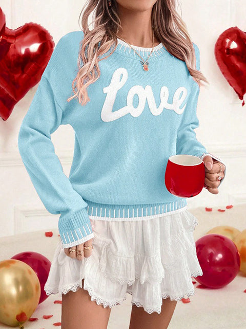 Love Jacquard Crew Neck Sweater